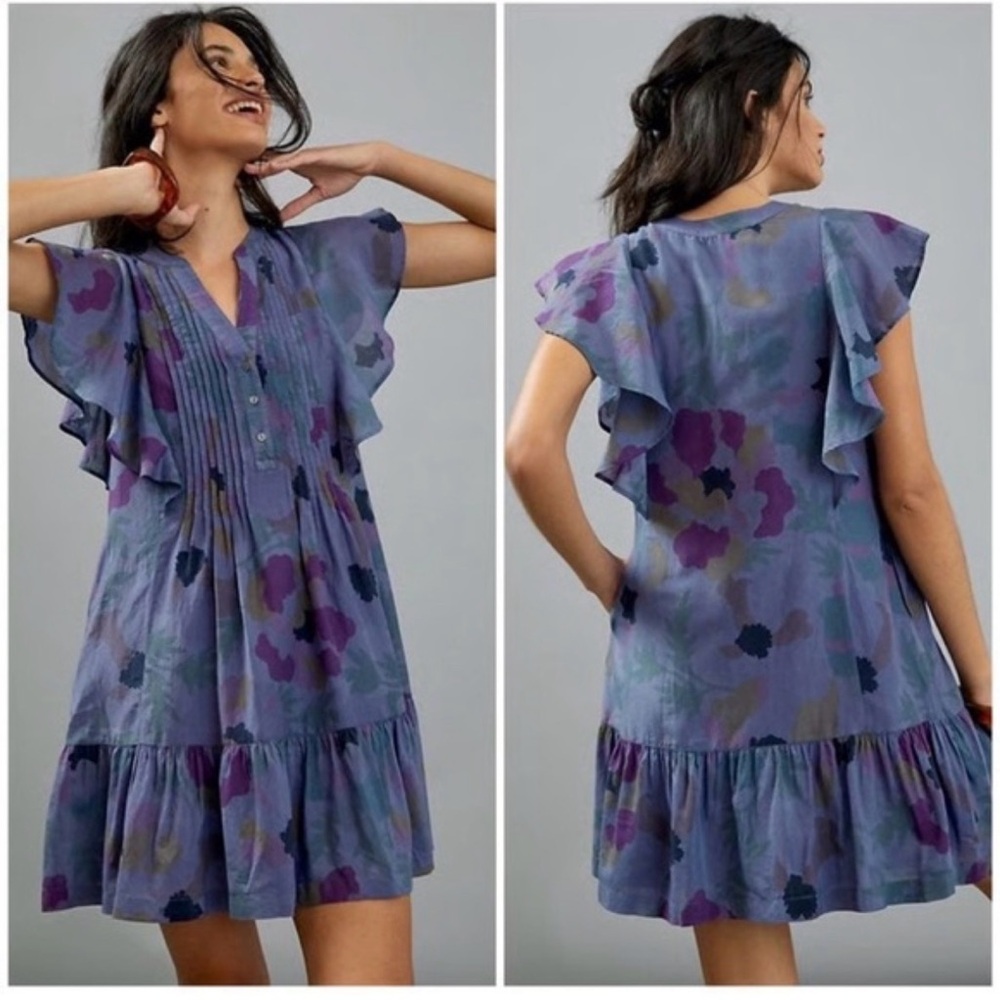 Maeve by Anthropologie Purple Floral Mini Dress